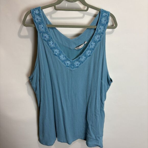 Soft Surrounding’s Palo Gauze Tunic Tank Women's 2X Porcelain Blue Embroidered - Picture 1 of 8
